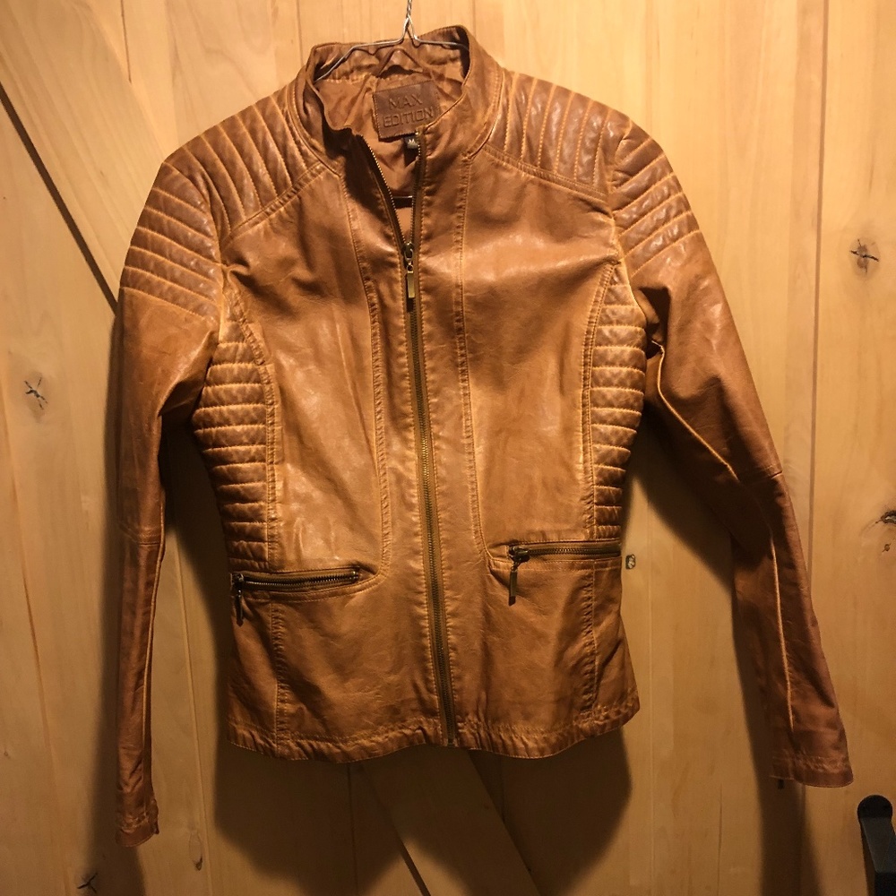 Brown NOT leather jacket, but looks like leather